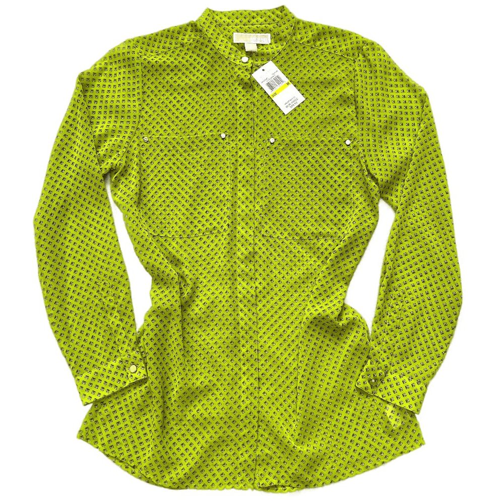 NWT Michael Kors mock neck bottom up blouse M $98